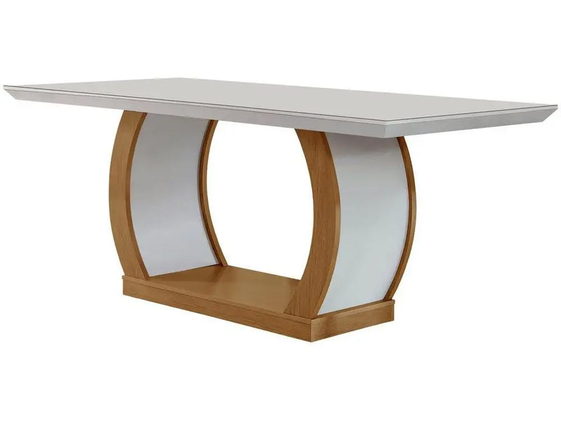 Dining Table 6 Chairs Rectangular Imbuia and Off White MDF Top with Glass Rufato Jade